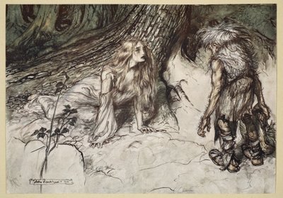 Mime finds the mother of Siegfried in the forest, illustration from 